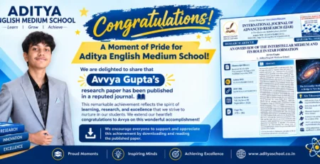 Avvya Gupta research paper publication achievement - Aditya English Medium School