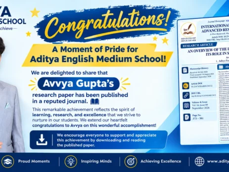 Avvya Gupta research paper publication achievement - Aditya English Medium School